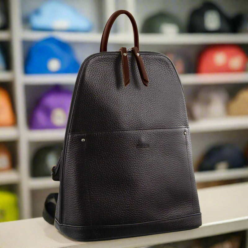Danoz Fashion - Milleni Ladies Genuine Italian Leather Backpack Bag Twin Zip - Black/Chestnut
