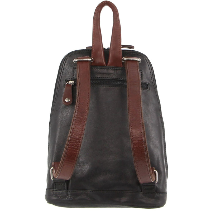 Danoz Fashion - Milleni Ladies Genuine Italian Leather Backpack Bag Twin Zip - Black/Chestnut