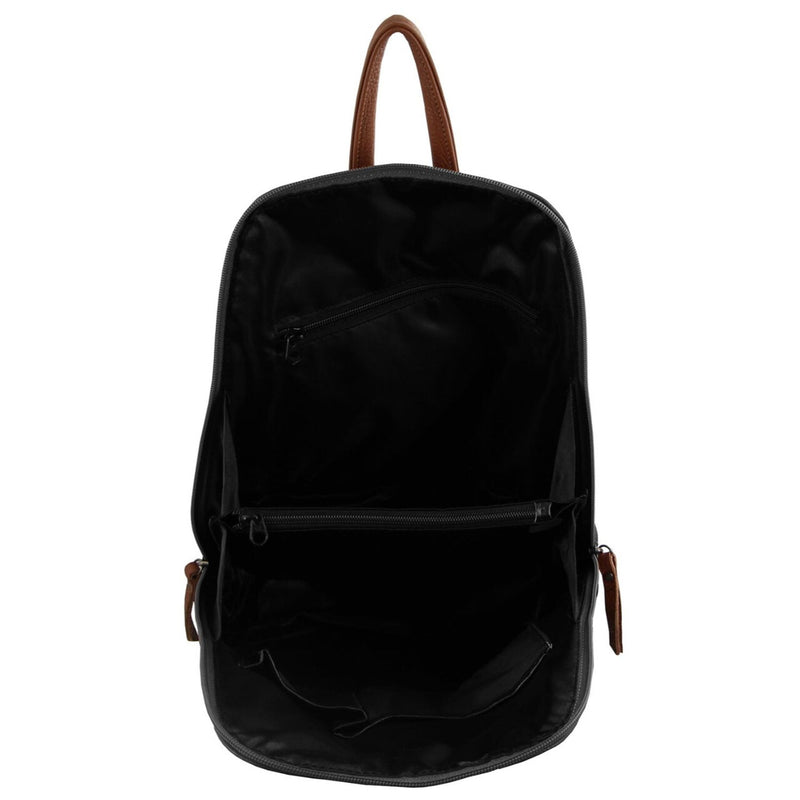 Danoz Fashion - Milleni Ladies Genuine Italian Leather Backpack Bag Twin Zip - Black/Chestnut