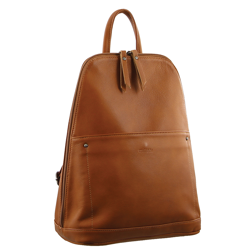 Danoz Fashion - Milleni Ladies Genuine Italian Leather Backpack Bag Twin Zip - Cognac