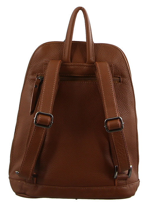 Danoz Fashion - Milleni Ladies Genuine Italian Leather Backpack Bag Twin Zip - Cognac