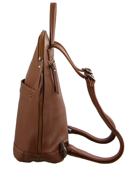 Danoz Fashion - Milleni Ladies Genuine Italian Leather Backpack Bag Twin Zip - Cognac