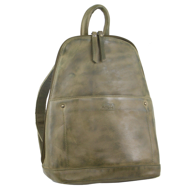 Danoz Fashion - Milleni Ladies Genuine Italian Leather Backpack Bag Twin Zip - Olive