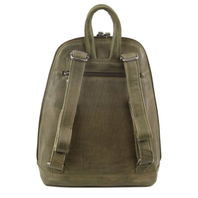 Danoz Fashion - Milleni Ladies Genuine Italian Leather Backpack Bag Twin Zip - Olive