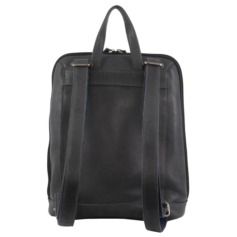 Danoz Direct - Milleni Ladies Nappa Leather Bag Twin Zip Backpack w/ Zipped Pocket - Teal