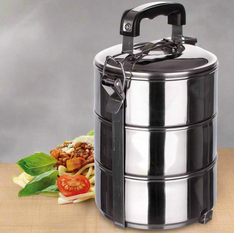 Danoz Cookware - Stackable 3-Tier Stainless Steel Lunch Bento Box Tiffin Storage Pot - 23cm x 15cm Incl. Delivery