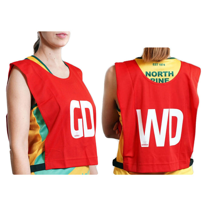 Danoz Sports - 7pcs Set of Summit Netball Bibs Senior Team Pack Bulk Net Ball - Red Colour