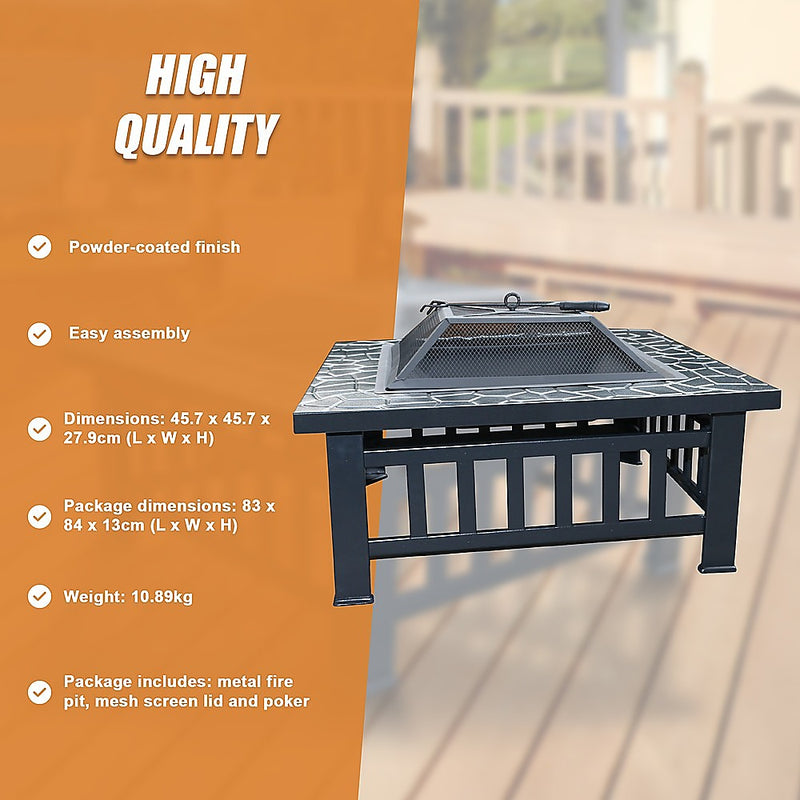 Danoz Direct - 18" Square Metal Fire Pit Outdoor Heater