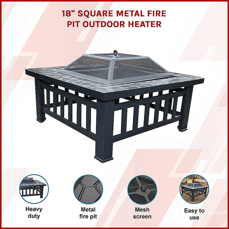 Danoz Direct - 18" Square Metal Fire Pit Outdoor Heater