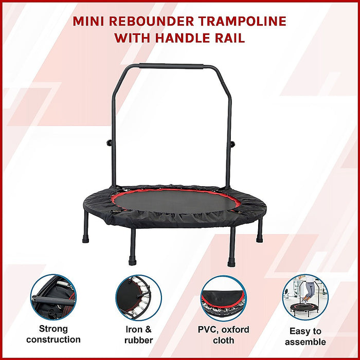 Danoz Fitness - Mini Rebounder Trampoline With Handle Rail - Inc. Delivery