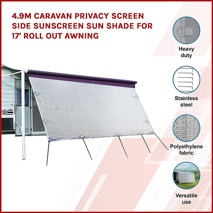 Danoz Outdoors - 4.9m Caravan Privacy Screen Side Sunscreen Sun Shade for 17' Roll Out Awning