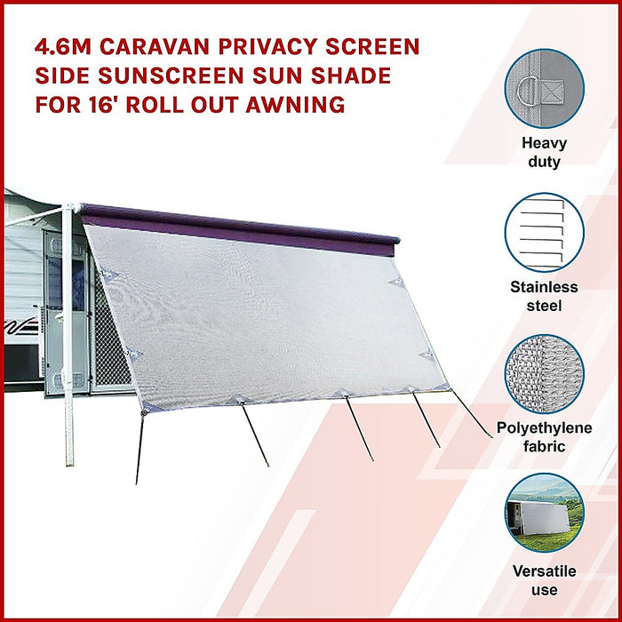 Danoz Outdoors - 4.6m Caravan Privacy Screen Side Sunscreen Sun Shade for 16' Roll Out Awning Incl. Delivery