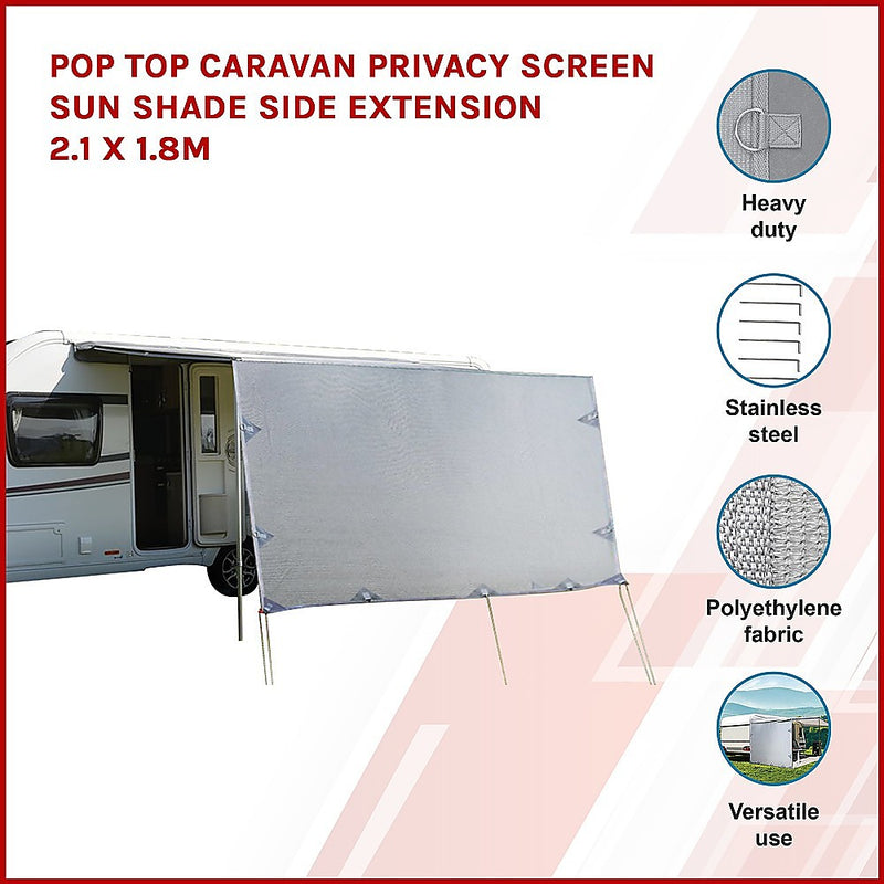 Danoz Direct - Pop Top Caravan Privacy Screen Sun Shade Side Extension 2.1 x 1.8m