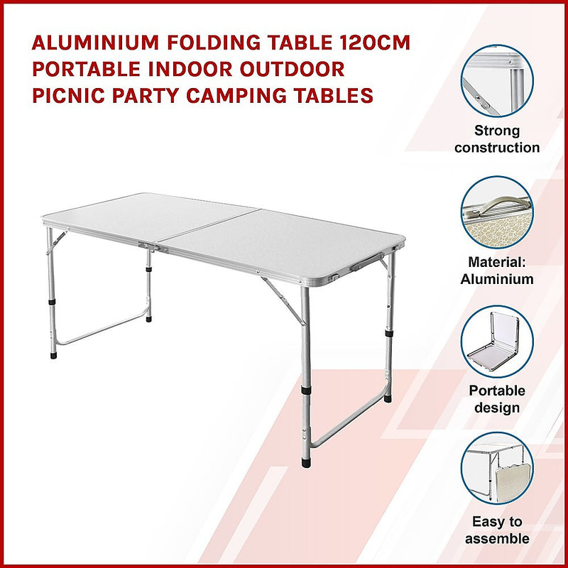 Danoz Direct - Aluminum Folding Table 120cm Portable Indoor Outdoor Picnic Party Camping Tables