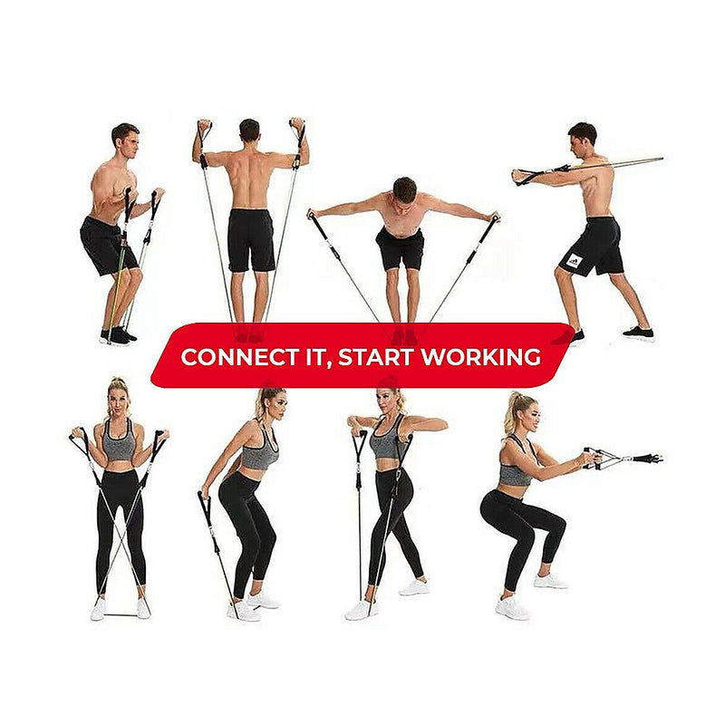 Danoz Direct - Exercise Pilates Bar Kit Resistance Bands Yoga Fitness Stretch Workout Gym