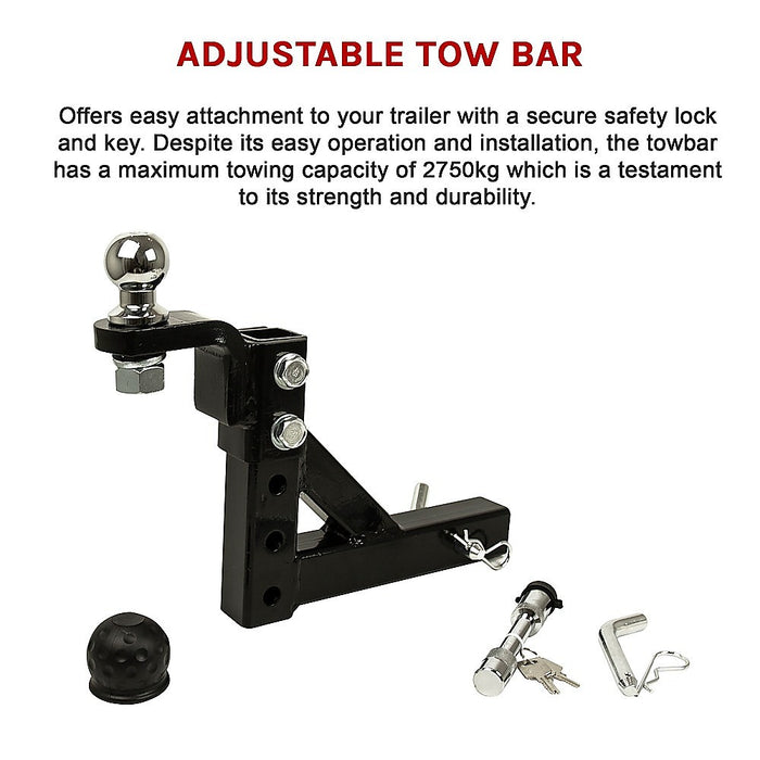 Danoz Cars - Adjustable Tow Bar Tongue Hitch 50mm Ball Towbar Drop Trailer Caravan 4WD- Incl. Delivery