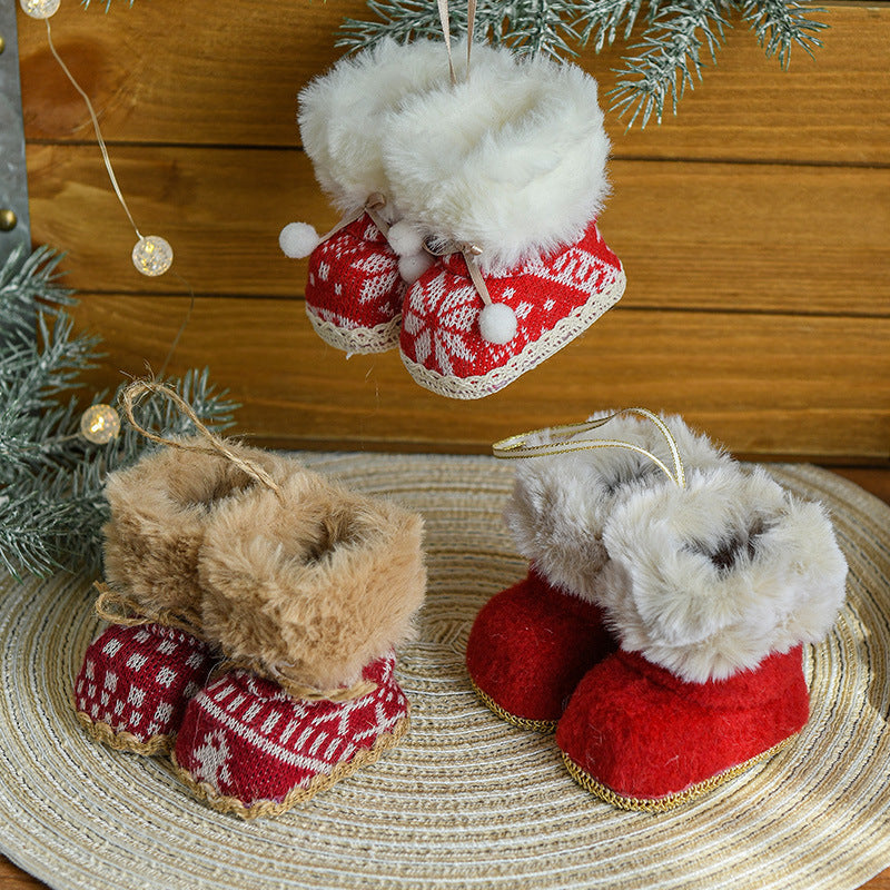 Danoz Xmas🎅 Knitted Christmas Boot Ornaments with Faux Fur Trim - Set of 3 Hanging Decorations