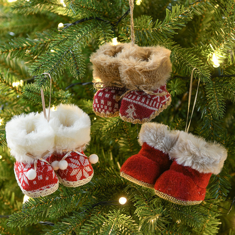Danoz Xmas🎅 Knitted Christmas Boot Ornaments with Faux Fur Trim - Set of 3 Hanging Decorations