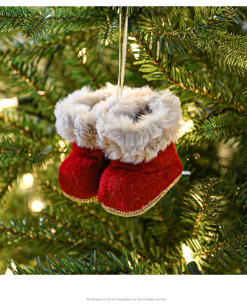 Danoz Xmas🎅 Knitted Christmas Boot Ornaments with Faux Fur Trim - Set of 3 Hanging Decorations