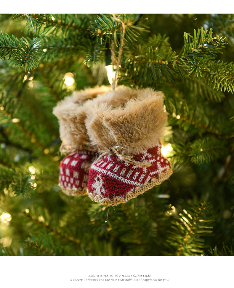 Danoz Xmas🎅 Knitted Christmas Boot Ornaments with Faux Fur Trim - Set of 3 Hanging Decorations
