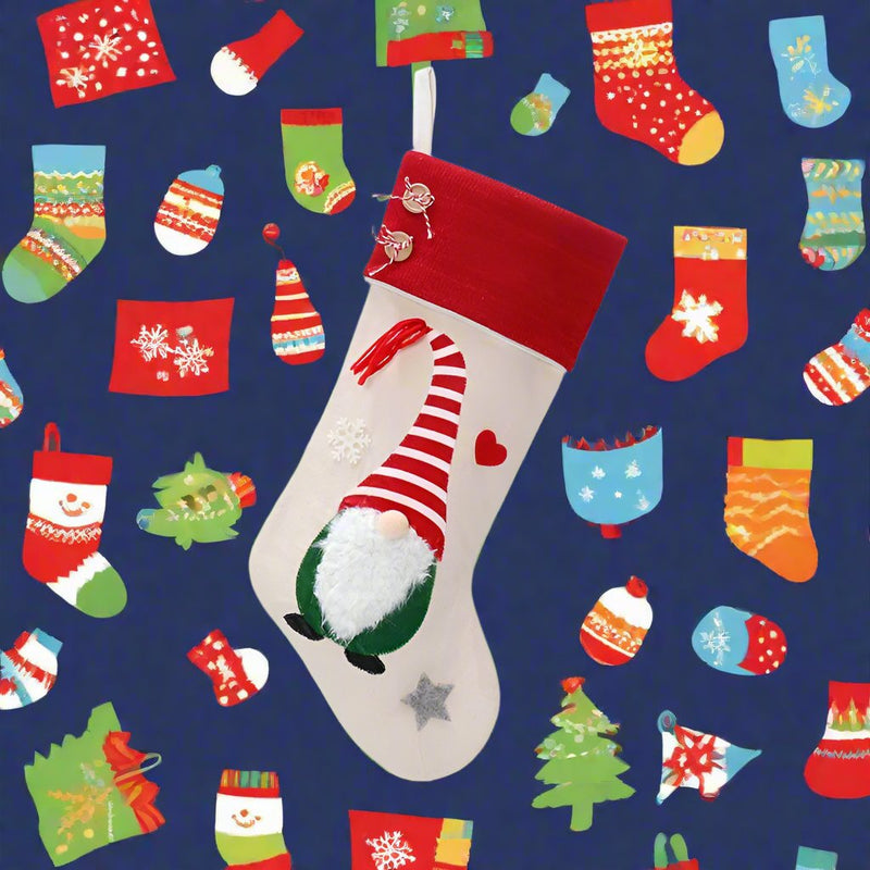 Danoz Xmas🎅 Christmas Gnome Stocking with Red Striped Hat and Decorations - Holiday Decor (3 pieces)