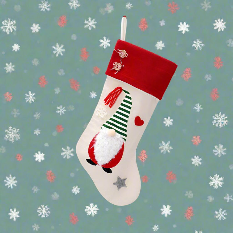 Danoz Xmas🎅 Christmas Gnome Stocking with Red Striped Hat and Decorations - Holiday Decor (3 pieces)