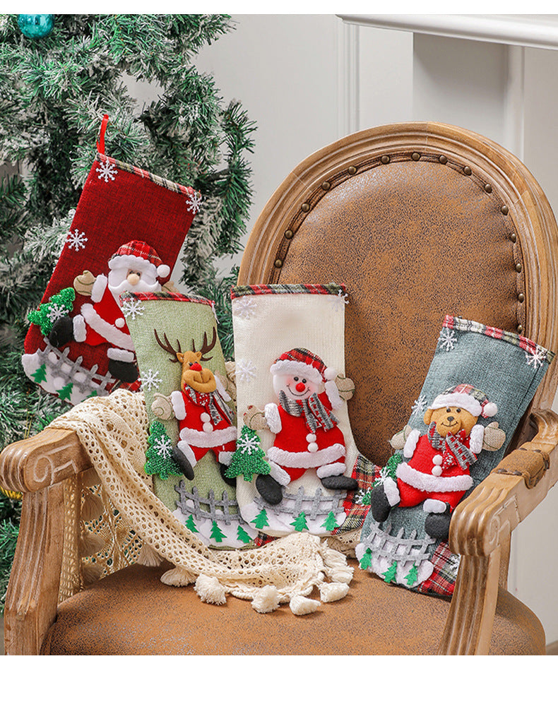 Danoz Xmas - Set of 4 Christmas Stockings with Santa, Reindeer, Snowman, and Teddy Bear - Holiday Mantel Decor