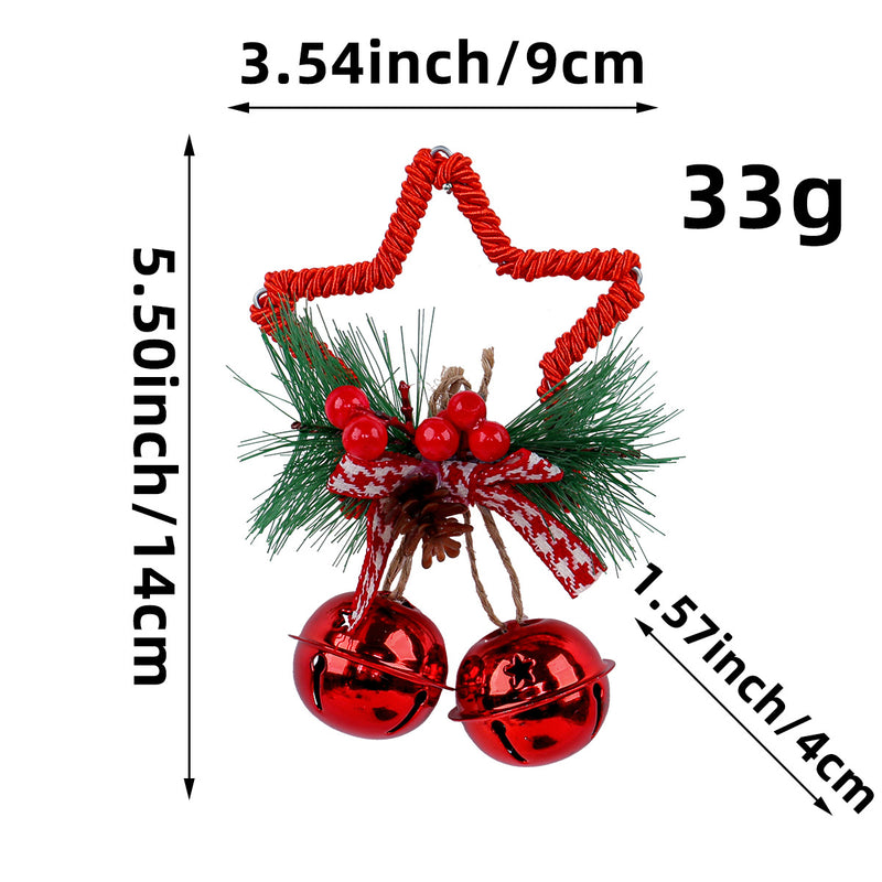 Danoz Xmas🎅 Red Star Christmas Ornament with Bells and Pinecone - Holiday Wreath Decoration 10 pieces