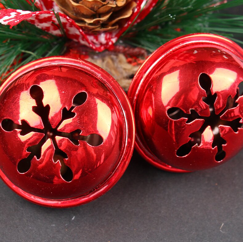 Danoz Xmas🎅 Red Star Christmas Ornament with Bells and Pinecone - Holiday Wreath Decoration 10 pieces