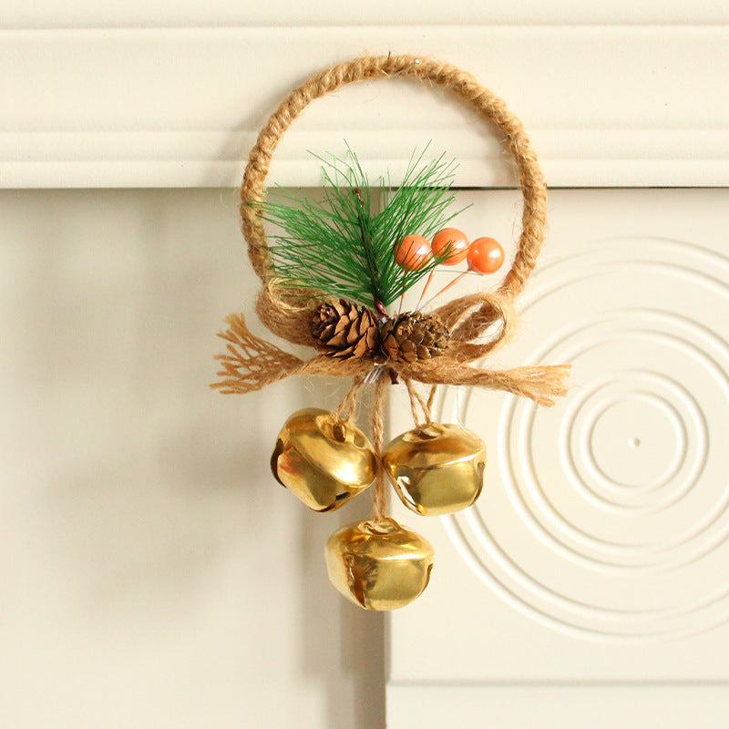 Danoz Xmas - Rustic Christmas Ring Ornament with Gold Bells and Pinecones - Holiday Hanging Decor 10 pieces