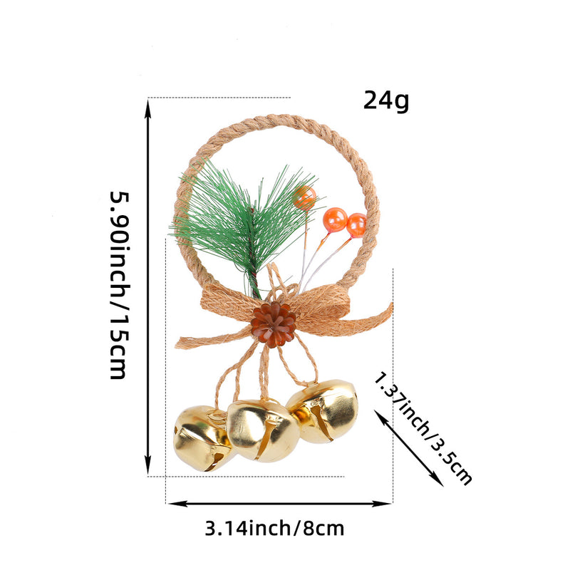 Danoz Xmas - Rustic Christmas Ring Ornament with Gold Bells and Pinecones - Holiday Hanging Decor 10 pieces