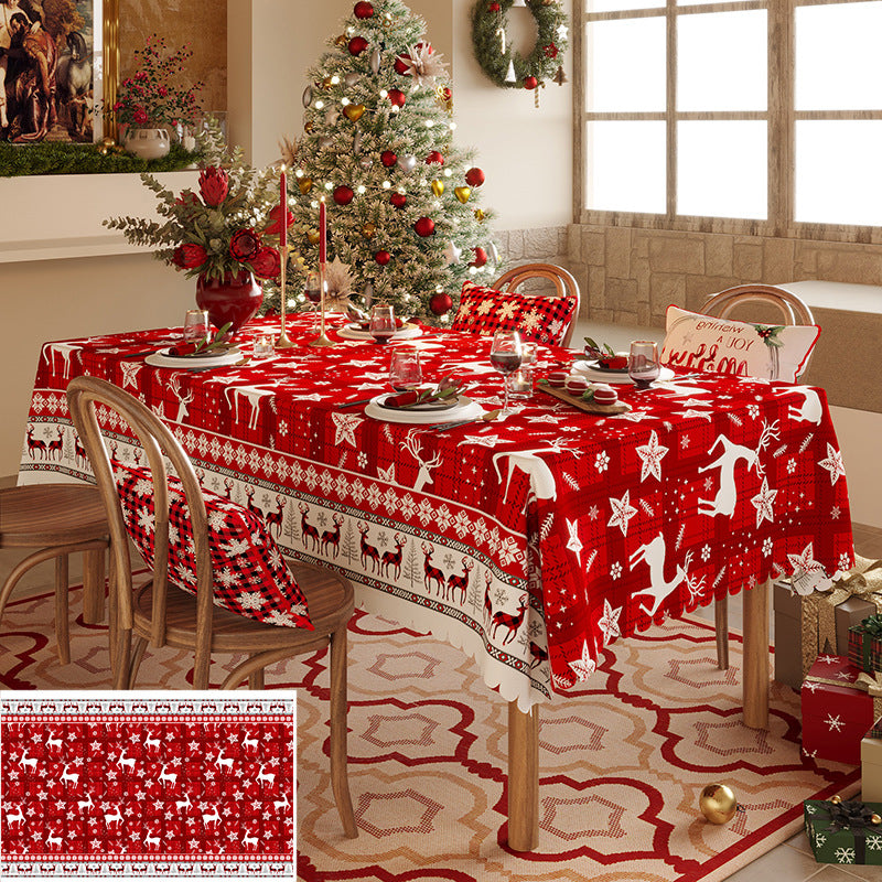 Danoz Xmas - Christmas Reindeer Pattern Tablecloth - Festive Red Holiday Table Cover for Dining and Home Decor  140*220cm