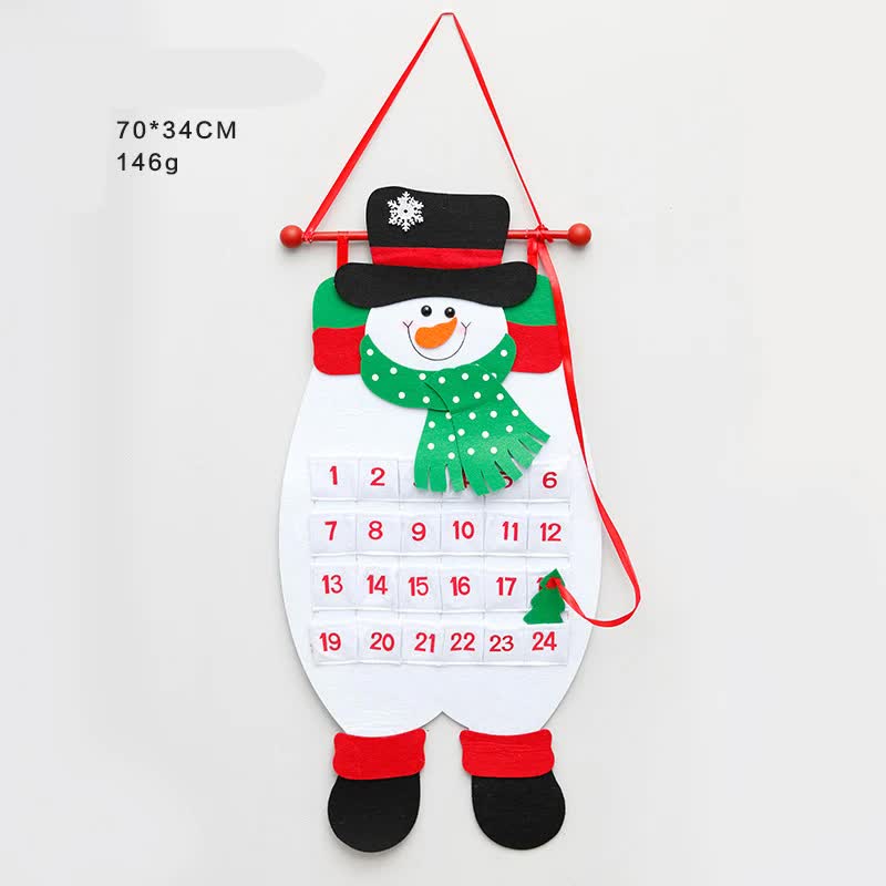 Danoz Xmas - Snowman Advent Calendar - Felt Christmas Countdown with 24 Pockets for Kids, Wall Hanging Decor