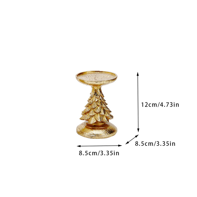 Danoz Xmas - Gold Christmas Tree Candle Holder - Elegant Resin Pillar Stand, 12cm Festive Decoration