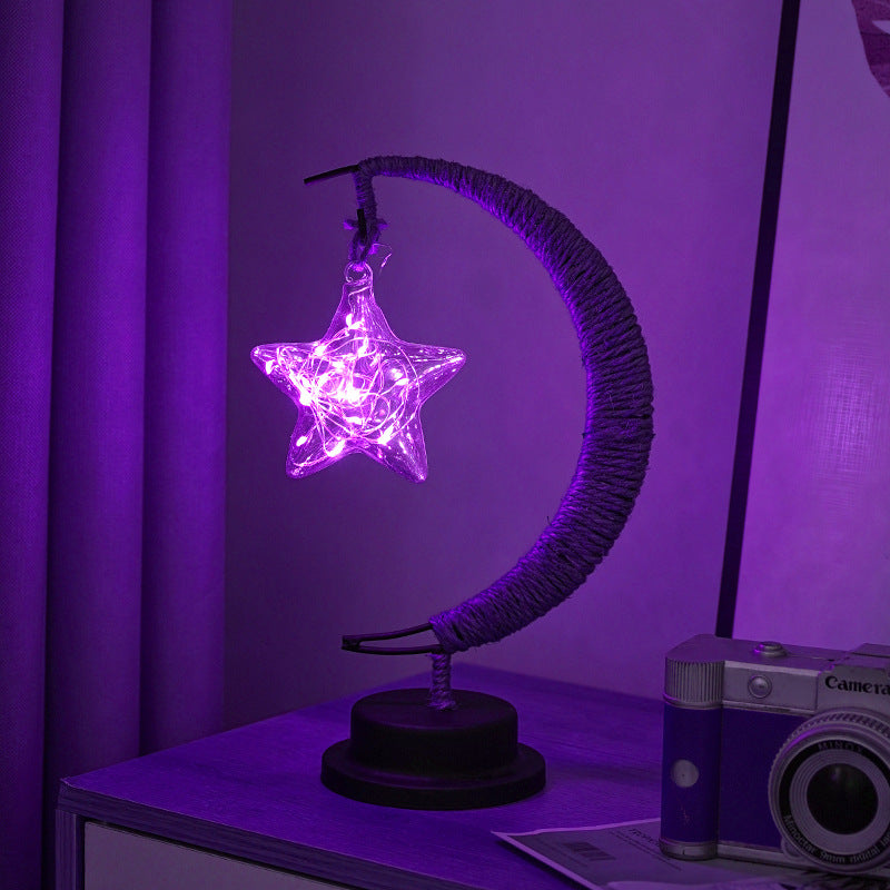 Danoz Xmas - LED Multi-Shape Decorative Lights  Purple Star, Moon, Apple USB Night Lights with Handmade Hemp Rope, Warm Iron Craft, Perfect Birthday & Christmas Gift