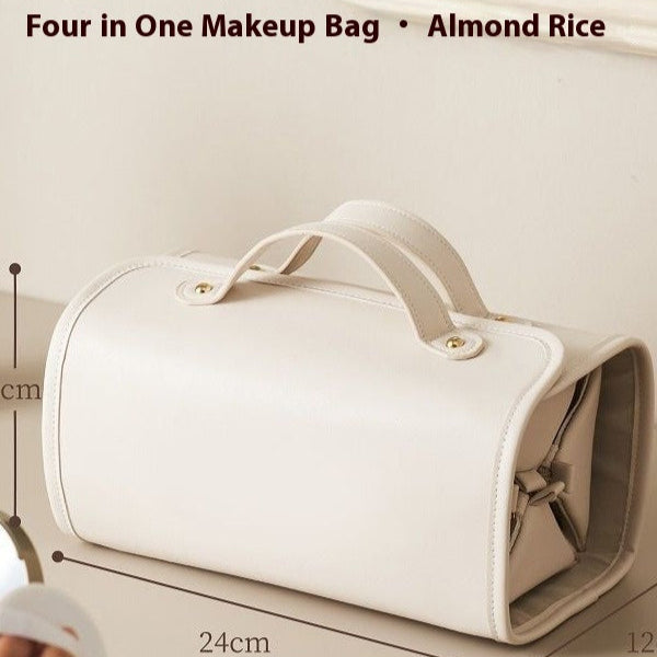 Danoz Fashion - White Roll-Up Travel Makeup Bag - Compact Cosmetic Organizer with Multiple Compartments