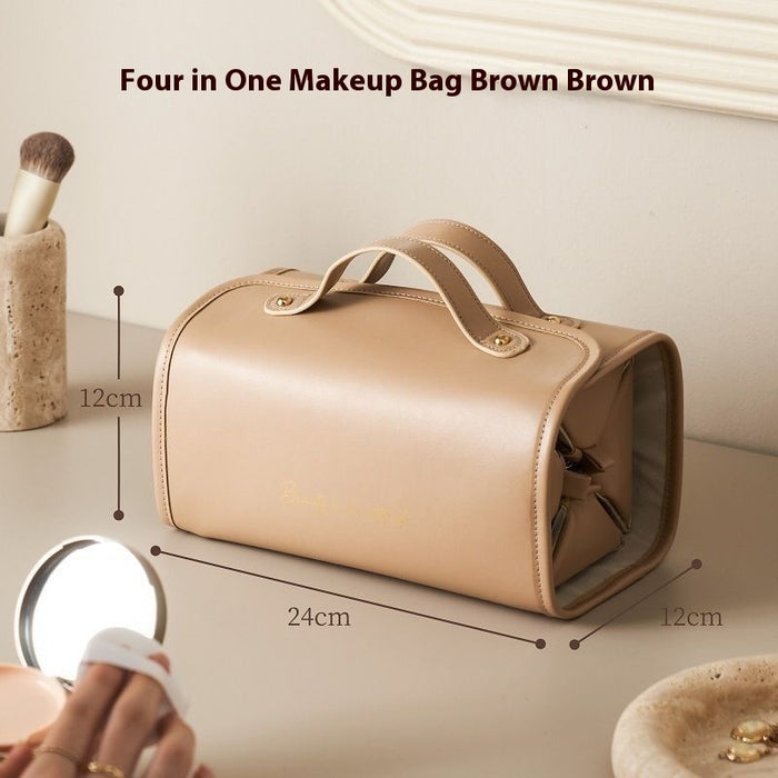 Danoz Fashion - Brown Roll-Up Travel Makeup Bag - Compact Cosmetic Organizer with Multiple Compartments