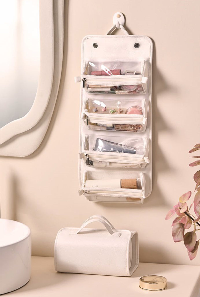 Danoz Fashion - Brown Roll-Up Travel Makeup Bag - Compact Cosmetic Organizer with Multiple Compartments