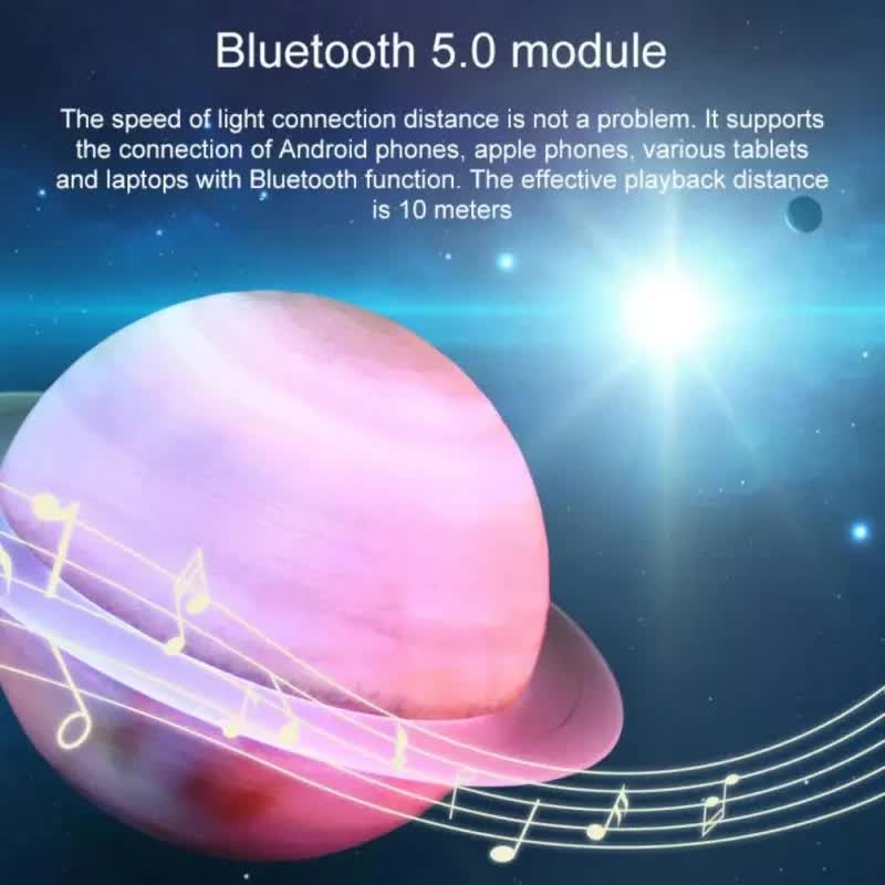 Danoz Direct - Purle And Blue 3D Saturn Ring Bluetooth Speaker with Adjustable LED Lights, HiFi Bass, USB Charging, and Immersive Sound for Home and Desktop Use