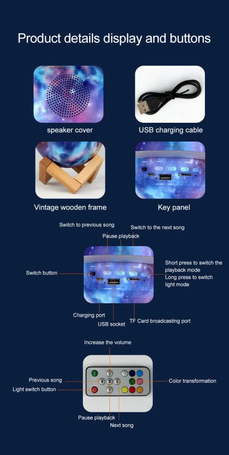 Danoz Direct - Purle And Blue 3D Saturn Ring Bluetooth Speaker with Adjustable LED Lights, HiFi Bass, USB Charging, and Immersive Sound for Home and Desktop Use