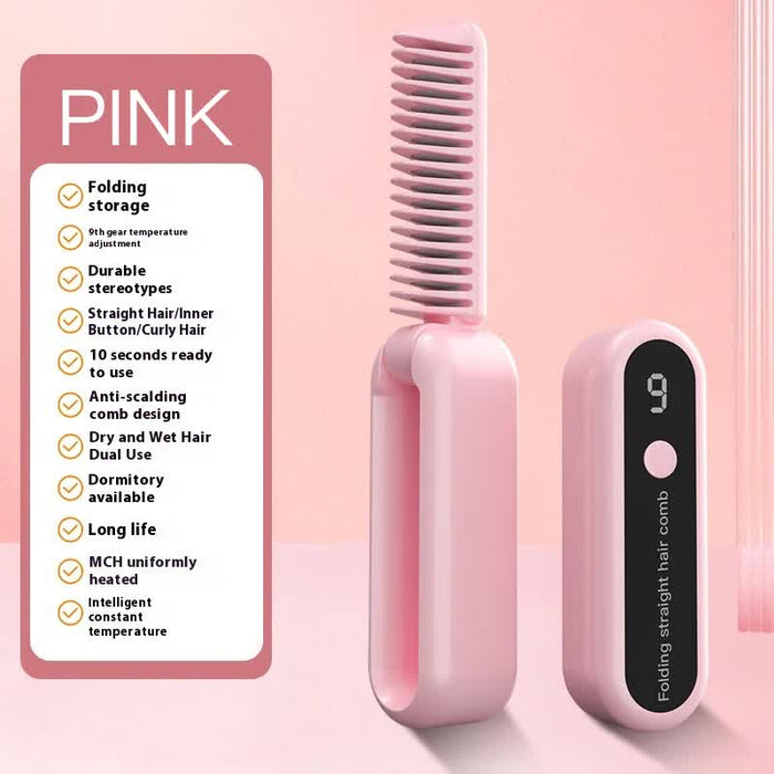 Danoz Beauty - Pink Portable foldable cordless hair straightener with ionic technology, compact travel design, and quick and easy USB charging