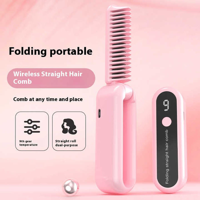 Danoz Beauty - Pink Portable foldable cordless hair straightener with ionic technology, compact travel design, and quick and easy USB charging