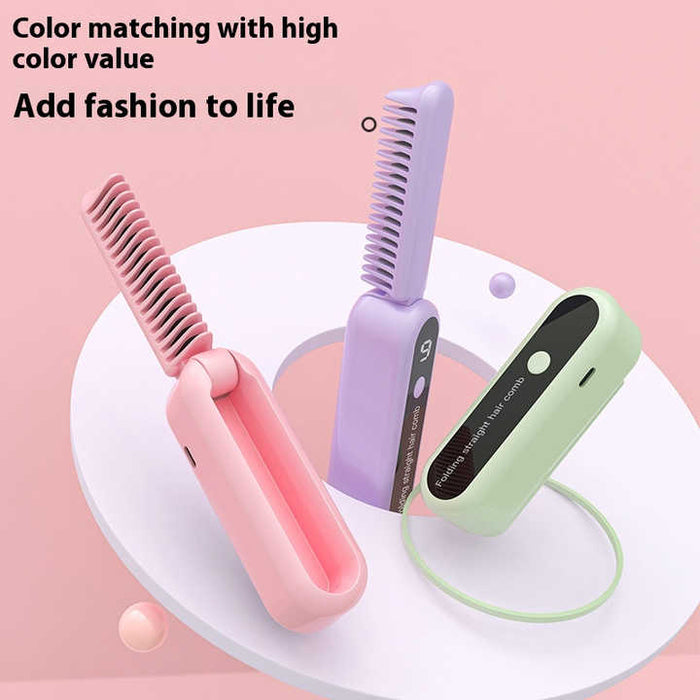 Danoz Beauty - Pink Portable foldable cordless hair straightener with ionic technology, compact travel design, and quick and easy USB charging