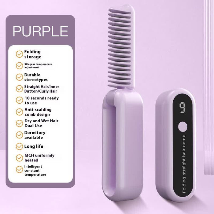 Danoz Beauty - Purple Portable foldable cordless hair straightener with ionic technology, compact travel design, and quick and easy USB charging