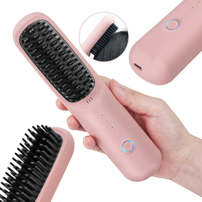 Danoz Beauty - Wireless Hair Straightening Brush - 2-in-1 Styling Tool with USB Charging, Ceramic Heat Technology, and Compact Design