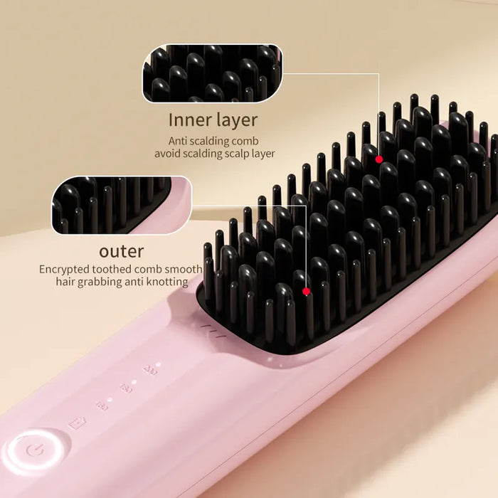 Danoz Beauty - Wireless Hair Straightening Brush - 2-in-1 Styling Tool with USB Charging, Ceramic Heat Technology, and Compact Design