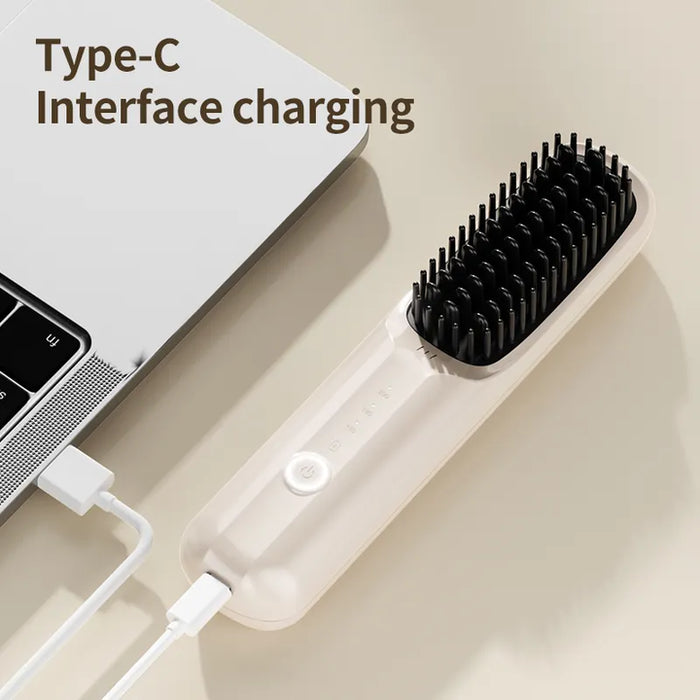 Danoz Beauty - Wireless Hair Straightening Brush - 2-in-1 Styling Tool with USB Charging, Ceramic Heat Technology, and Compact Design