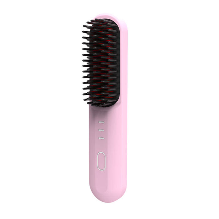 Danoz Beauty - Pink Wireless Hair Straightening Brush - Portable 2-in-1 Styling Tool with USB Charging, Ceramic Heat Technology, and Compact Design