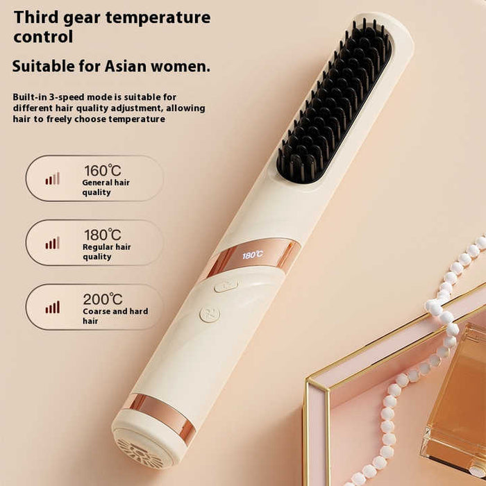 Danoz Beauty - Yellow Portable USB Rechargeable Cold Wind Ionic Hair Straightening Brush, Multi-Functional Hair Straightener and Curler, Lightweight and Travel-Friendly