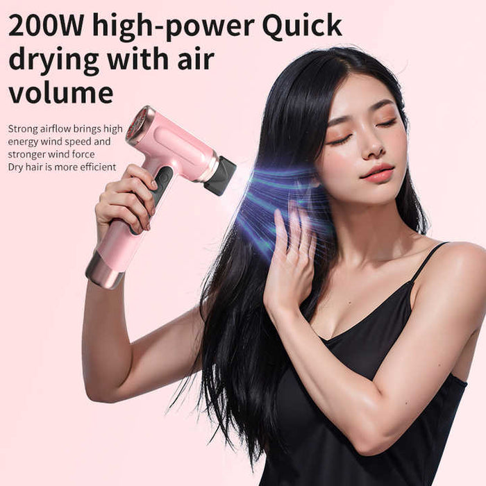 Danoz Beauty - Pink ireless Hair Dryer with Cold & Hot Air, Portable Large-Capacity Rechargeable Ionic Dryer, Fast-Drying, Lightweight and Compact for Home and Travel